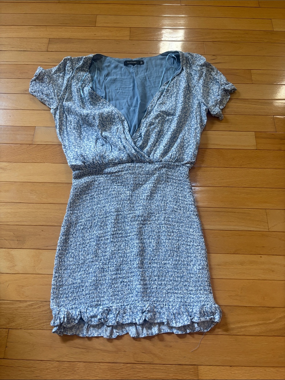 Glassons Light Blue Floral Mini Dress with Ruched Bottom